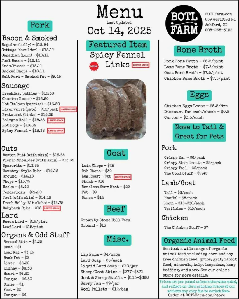 Spicy Fennel sausage is our latest stop on the sausage adventure. This linked sausage has a fennel forward, hot Italian flavor with building heat. It was popular at markets this past weekend and won’t last long. - #cornfree #soyfree #pastureraised #nongmo #grownconnected #ctgrown #animalwelfareapproved #organicfed #BOTLFarm